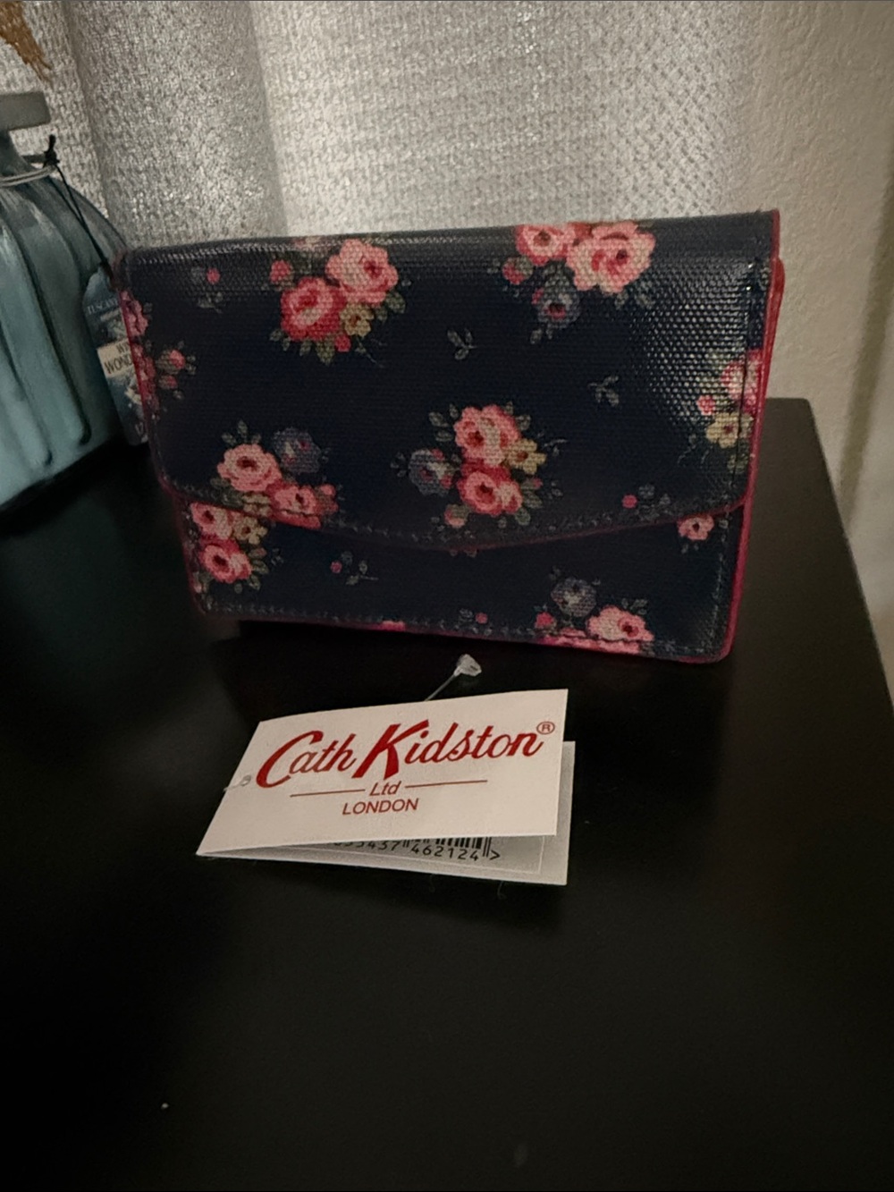 Cath Kidston Navy Floral Coin Card Holder Wallet Navy with Pink Roses